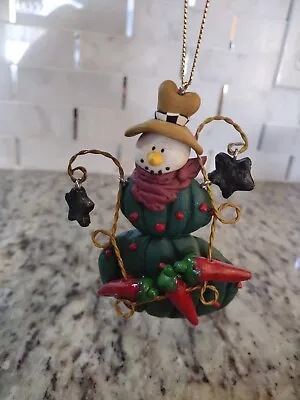 Western Cowboy Christmas Ornament Snowman Desert Cactus Chili Peppers 4.5  Y'all • $3.99