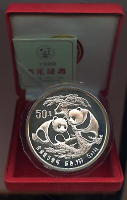 China 1988 Silver 50 Yuan 5 Ounce Panda With Certificate • $290