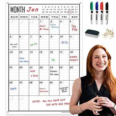 Large Dry Erase Calendar For Wall Monthly24x36 Inch Big Vertical Blank White... • $41.25