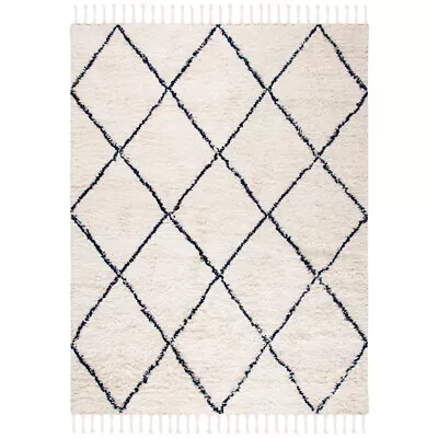 SAFAVIEH Traditional Morrocan Shag Handwoven Area Rug Navy & Ivory Casablanca • $91.99