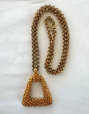 Sarah Coventry Hobnail Golden Sunset Pendant Gold Tone Necklace 1970s • $19.99