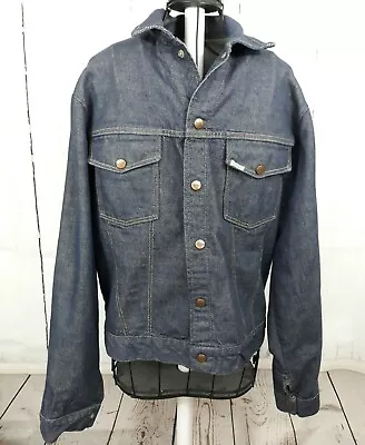 Vintage Sears Roebucks Dark Denim Trucker Jacket Selvedge Snap Front Pockets 40R • $99.99