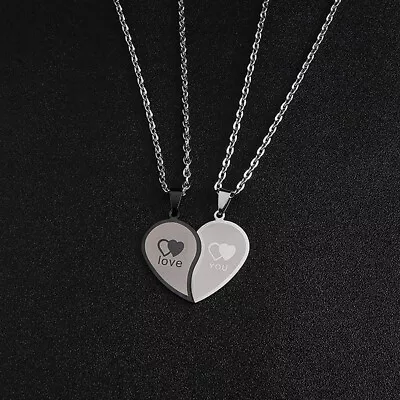 Couples Jewelry Heart Necklaces Couple Necklace Stainless Steel Engraved • £5.08