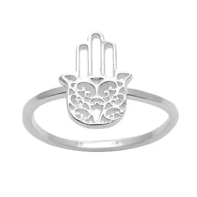 Sterling Silver Ring Filigree Cut-Out Hamsa Fatima Hand Stacking Band - Silverly • £21.71