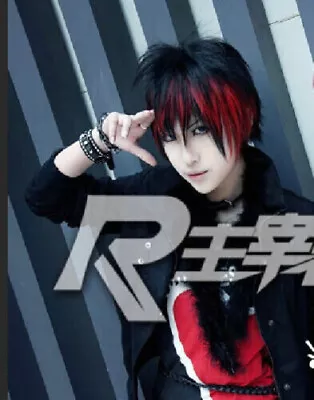 Punk Gothic Short Black Mix Red Bob Boy Man Custome Cosplay Wig + FREE Net & • $13.28