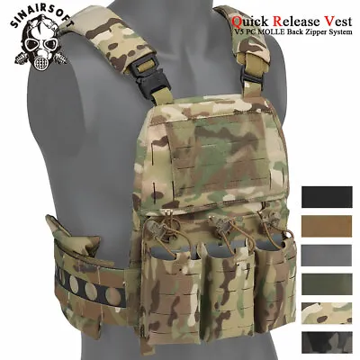 Tactical FCPC V5 Vest Plate Carrier Quick Detach W/ Front Mag Pouch Back Zipper • $149.99