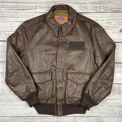 VTG Cooper Type A-2 Brown Leather Bomber Flight Jacket USA Air Force Sz 44L Goat • $125.99