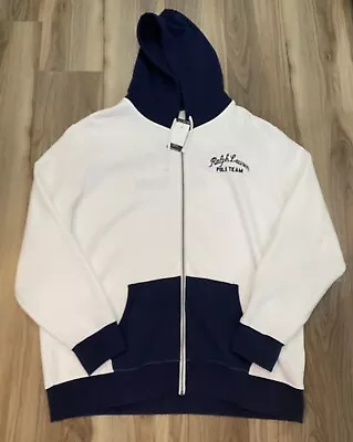 Polo Ralph Lauren Polo Team Script Full Zip Hoodie Sweatshirt Sweater White XXL • $119.99