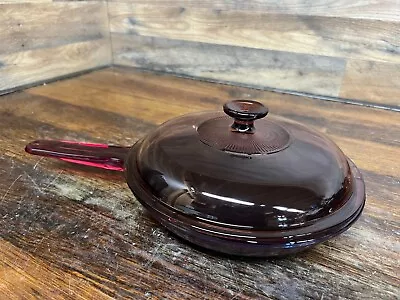 VISION WARE Cranberry SKILLET  10  NonStick Fry Pan Purple Corning  With LID • $30