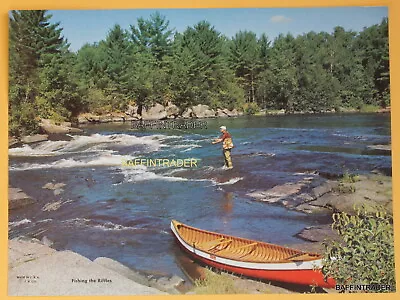 Vintage Fishing Calendar Salesman Sample Litho Print 8  X 6  Fishing The Riffles • $4.33