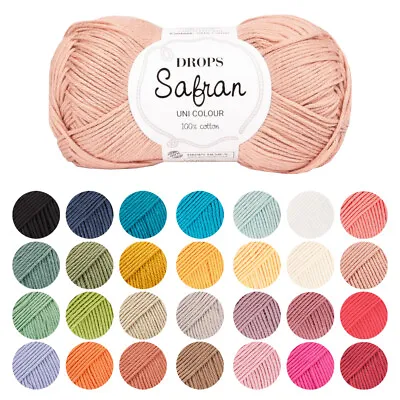 DROPS Safran Yarn Wool 4Ply 100% Egyptian Cotton Knitting Crochet 160m 50g • £1.30