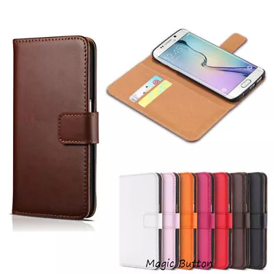 Genuine Real Leather Flip Wallet Case Card Cover For Samsung Galaxy S9 S9 Plus • $7.99