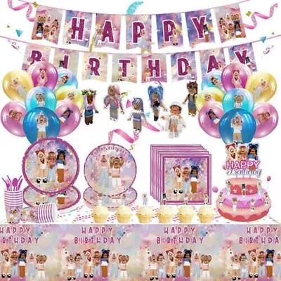 Girl Pink Gaming Theme Kids Birthday Party Decorations Tableware Set Supplies • £3.99