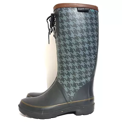 Hiromichi Nakano Rain Boots Sz 6 M Grey Black Hounds Tooth Print Gumboots Womens • $44.95