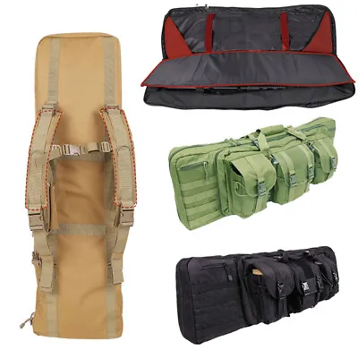 36/42  Large Molle Tactical Rifle Case Padded Double Gun Bag Hunting + 3 Pouches • £39.99