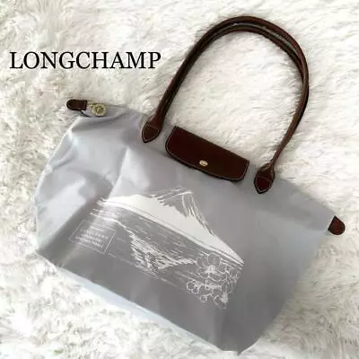 【USED】 Longchamp Pliage Nylon X Leather Gray Handbag ToteBag  Japan Limited • $143.68