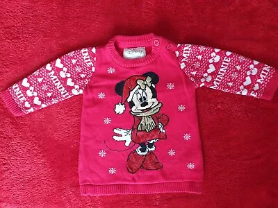 Baby Girls Disney Minnie Mouse Xmas Jumper Dress Size 0-3 Brand Primark • £1.49