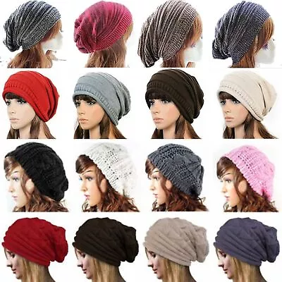 Womens Casual Slouchy Baggy Beanie Hat Warm Winter Crochet Knitted Ski Skull Cap • $12.68