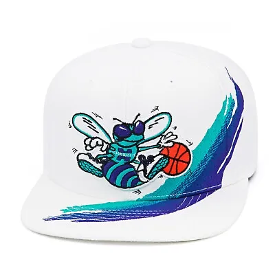 Mitchell & Ness Charlotte Hornets Paintstroke Snapback Hat Cap White/Teal/Purple • $49