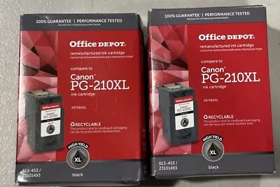New Lot 2 Office Depot Ink Cartridge PG-210XL Black SEALED Box 210 Xl Cannon • $20.77