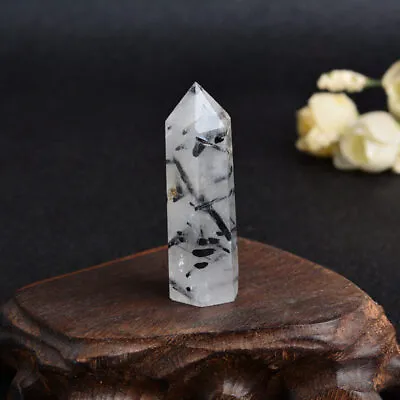 Raw Natural Black Tourmaline Quartz Rutilated Crystal Point Wand Obelisk Healing • $4.08