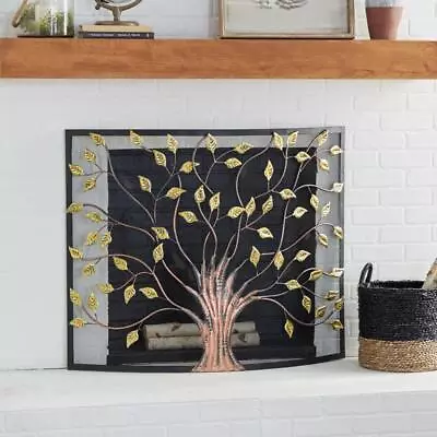 Litton Lane Fireplace Screen 39 W X 7 D X 33 H Bronze Metal Tree W/ Mesh Netting • $115.57