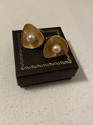 Mikimoto 18ct Cuff Links 14ct Stems Yellow Gold 12.7 Grams Vintage Modernist • $1029.44