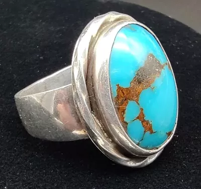 Vintage Navajo Handmade Sterling Silver Bisbee Turquoise Men's Ring Sz 13 • $255