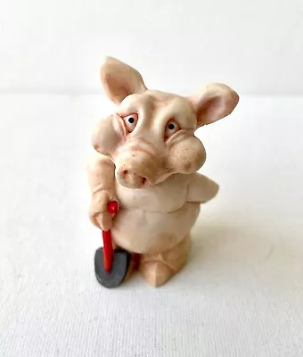 Cute Resin Pig With Spade Figurine 6.5cm  Tall By 3.5cm Wide Excellent Condition • £5.99