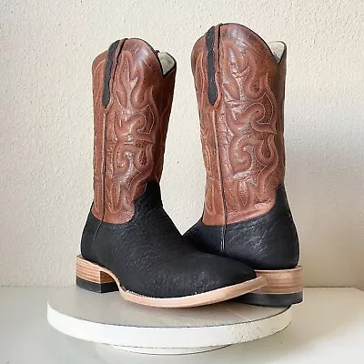 Lane Capitan LUBBOCK Black Cowboy Boots Mens 9.5D Square Toe Leather Roper Boot • $215