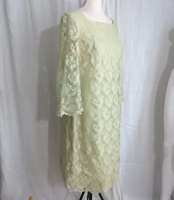 Vintage Miss Elliette Women's 1960's Green & Beige Lace Dress Medium I Magnin • $25