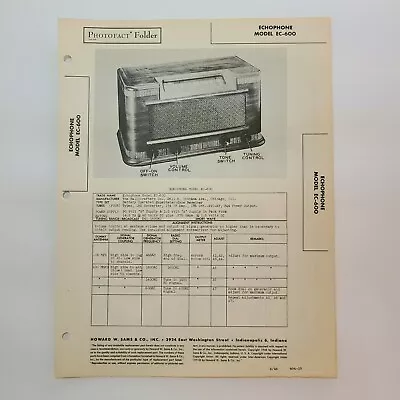 Sams Photofact Service Manual 4-18 Echophone Radio Model Ec-600 • $2.99