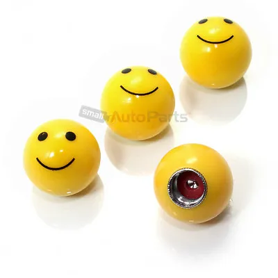 (4) Car Truck Bike Yellow ***SMILE FACE BALL***  Tire/wheel Air Valve Stem CAPS • $4.88