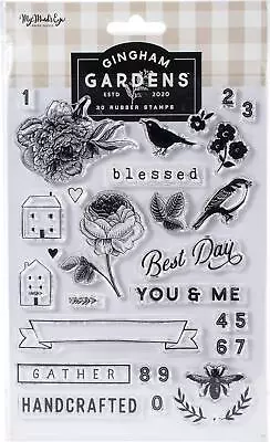 My Minds Eye Inc GINGHAM GARDEN Stamp Set Birds Flower Home You & Me Numbers Bee • $12.99