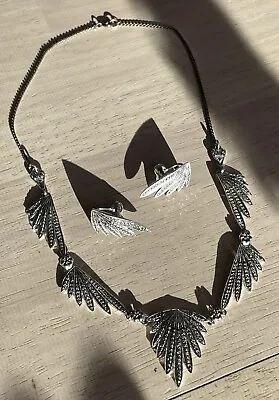 Vintage Sterling Silver Bib Necklace And Earring Set (Screw/Clip Back) 35grams • $40