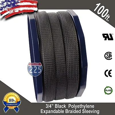 100 FT 3/4  Black Expandable Wire Cable Sleeving Sheathing Braided Loom Tubing  • $21.95