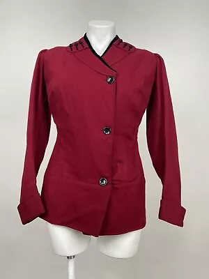 Antique 1900s Red Wool Women's Suit Jacket Black Silk Lining Velvet Trim AS IS • $125