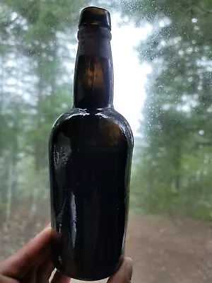 $128 • Buy 1840's Remarkable Old Black Glass Gin Or Rum Bottle! 3 Pc. Mold, Applied Top!