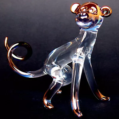 Monkey Figurine Hand Blown Glass Gold Crystal Sculpture • $87.50