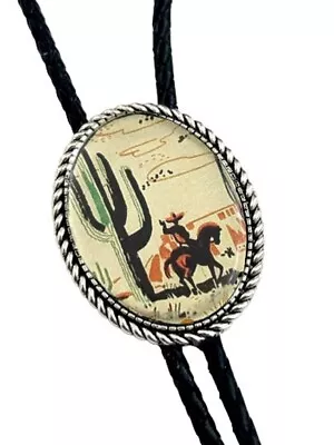 Western Cowboy On A Horse Bolo Tie - Personalized Cord Color length  And Tips • $9.99