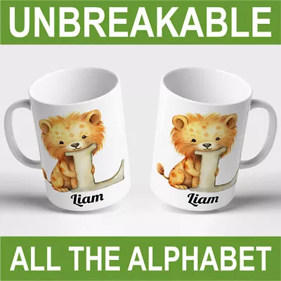 KIDS PERSONALISED UNBREAKABLE MUG Cup Child Name And Alphabet Letter Animals • £7.99