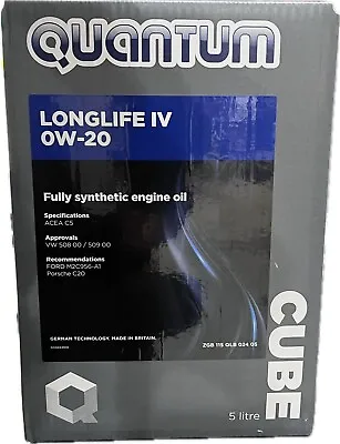 Quantum 5l Longlife Iv 0w-20 Fully Synthetic Engine Oil - Zgb115qlb02405 • £45.99