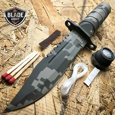 8.5  Military Camo Tactical Fishing Hunting Knife Survival Kit Blade W/ Sheath • $10.40