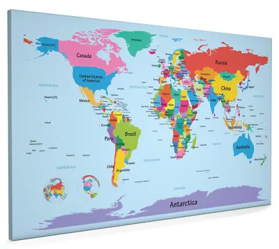 World Map With Big Text For Kids Box Canvas And Poster Print (901) • £32.99
