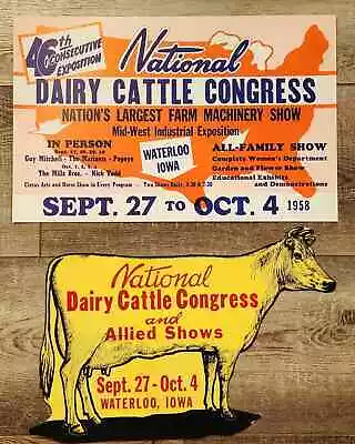 🐄Vintage🐄1950s Original DAIRY CATTLE CONGRESS Sign Milk FARM COW Waterloo IOWA • $2500