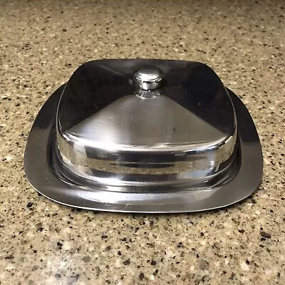 Vintage Mid Century Square Stainless Steel Covered Serving/ Butter Dish  • $7.90