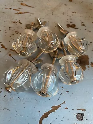Lot Of 6 Vintage Salvaged Clear Glass 6-Sided Drawer Pulls/ Knobs • $17.49