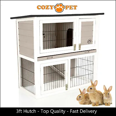 Rabbit Hutch 3ft By Cozy Pet Grey Guinea Pig Hutches Run Ferret Runs RH03GR • £69.99