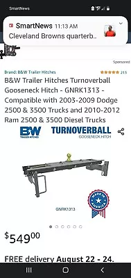 2003-2009 RAM DODGE B&W Trailer Hitch Turnoverball Gooseneck  • $420