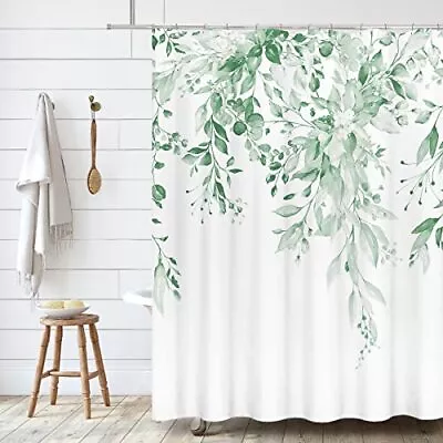 Mint Green Eucalyptus Shower Curtain Sets Watercolor Leaves On The Top Plant Wit • $25.29